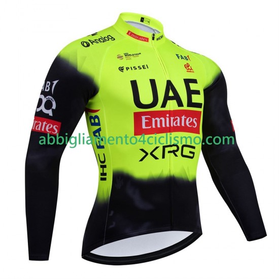 Uomo Maglia Ciclismo Maniche Lunghe equipe pro uae team emirates 2025 fluo